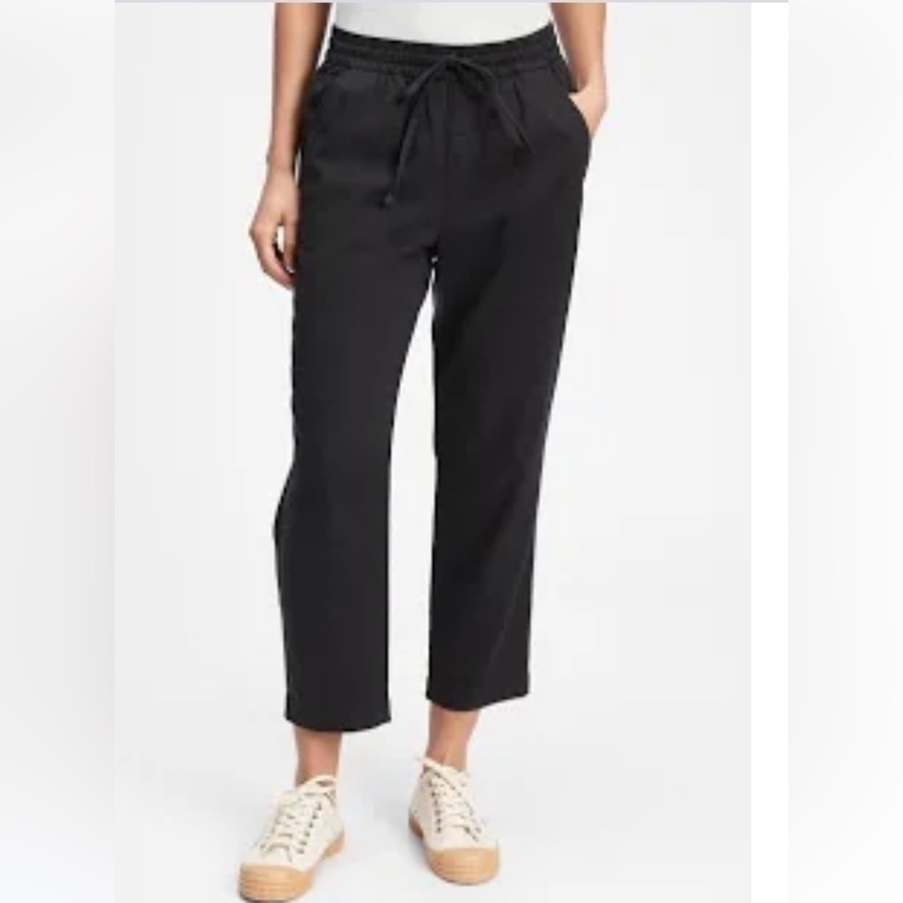 Lucky Brand pull on soft elastic‎ waist front ties relaxed pants Sz L black